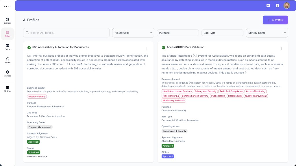 Tailor AI profiles view tied to business roles